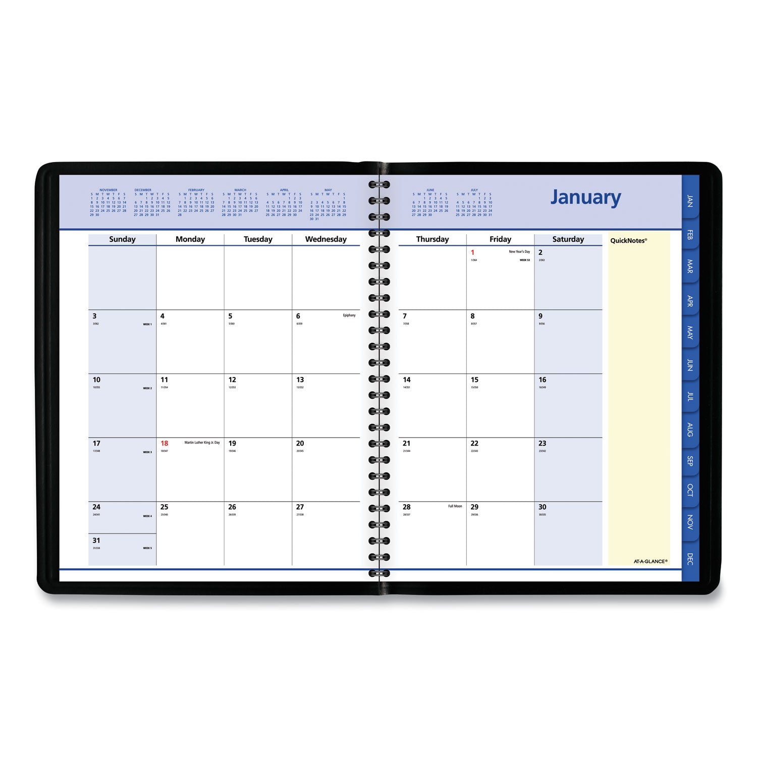 AT-A-GLANCE QuickNotes Monthly Planner, 8.75 x 7, Black Cover, 12-Month (Jan to Dec): 2025 (760805)