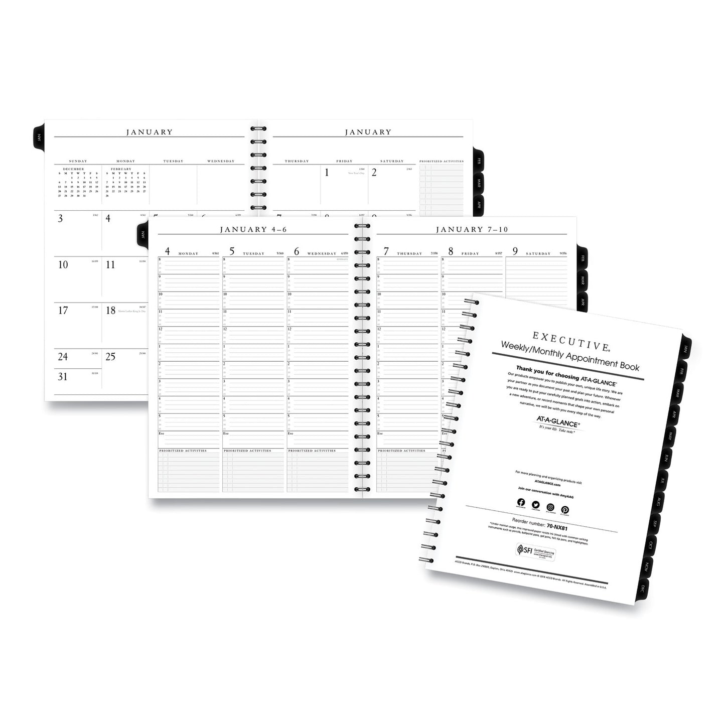 AT-A-GLANCE Executive Weekly/Monthly Planner Refill with 15-Minute Appointments, 11 x 8.25, White Sheets, 12-Month (Jan to Dec): 2025 (7091110)