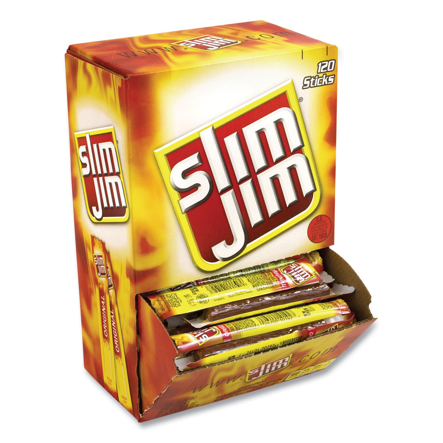 Slim Jim Beef Jerky Meat Sticks Original, 0.28 oz Stick, 120 Sticks/Box (22000065)