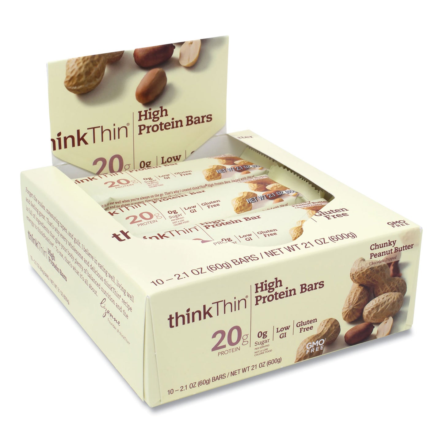 thinkThin High Protein Bars, Chunky Peanut Butter, 2.1 oz Bar, 10 Bars/Carton (20902477)