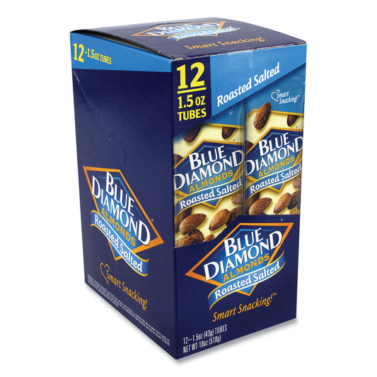 BlueDiamond Roasted Salted Almonds, 1.5 oz Tube, 12 Tubes/Carton (22000735)