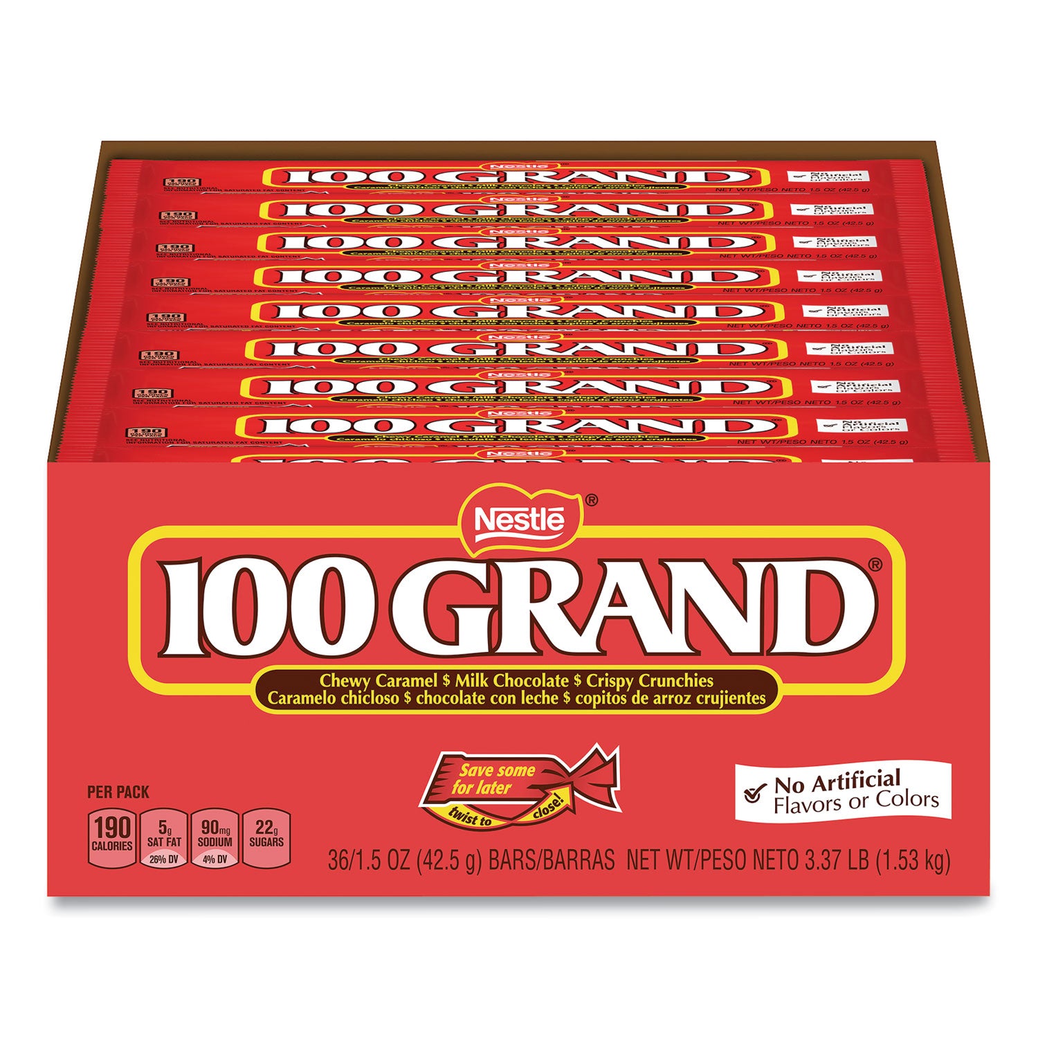 100 GRAND Chocolate Candy Bars, Full Size, 1.5 oz, 36/Carton (20900160)