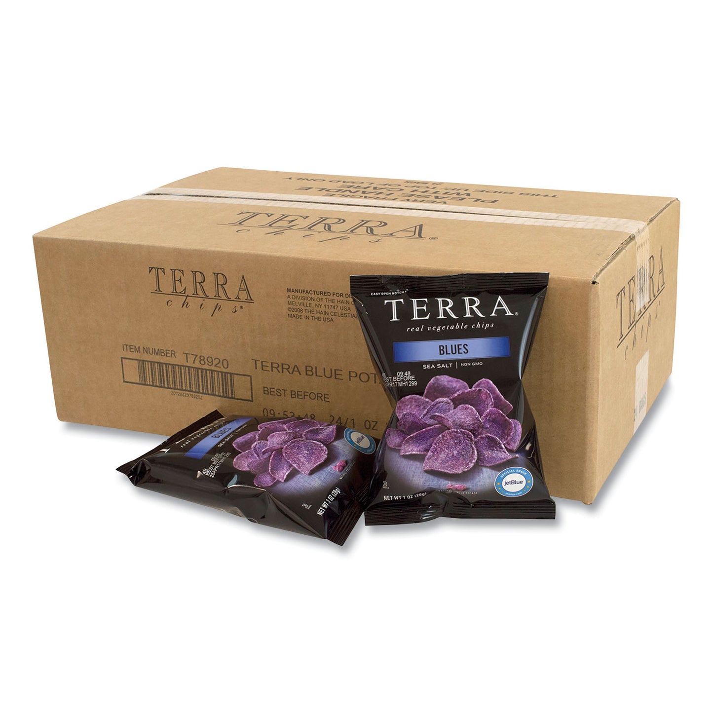 TERRA Real Vegetable Chips Blue, Blues Sea Salt, 1 oz Bag, 24 Bags/Box (20902474)