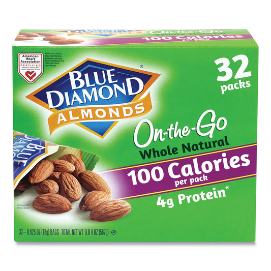 BlueDiamond Whole Natural Almonds On-the-Go, 0.63 oz Pouch, 32 Pouches/Carton (22000512)