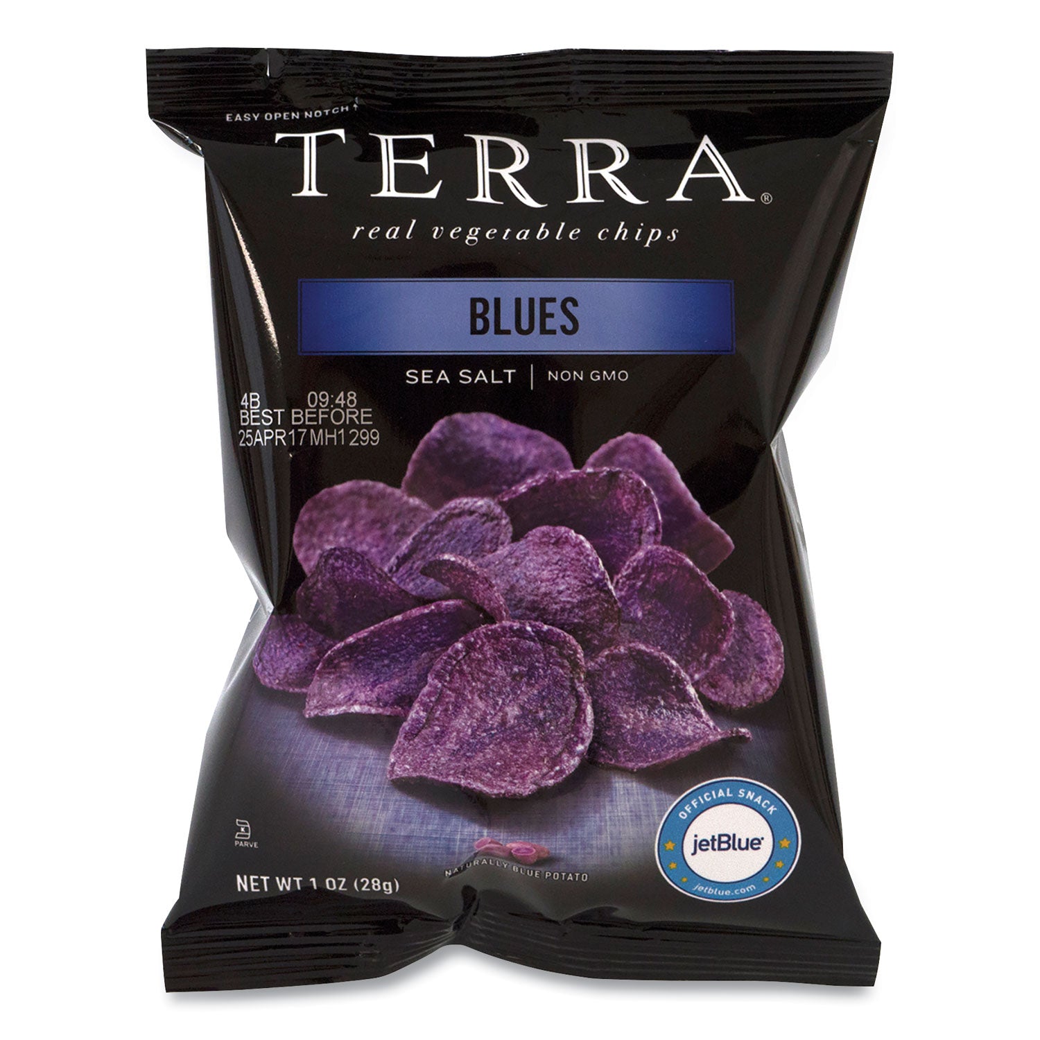 TERRA Real Vegetable Chips Blue, Blues Sea Salt, 1 oz Bag, 24 Bags/Box (20902474)