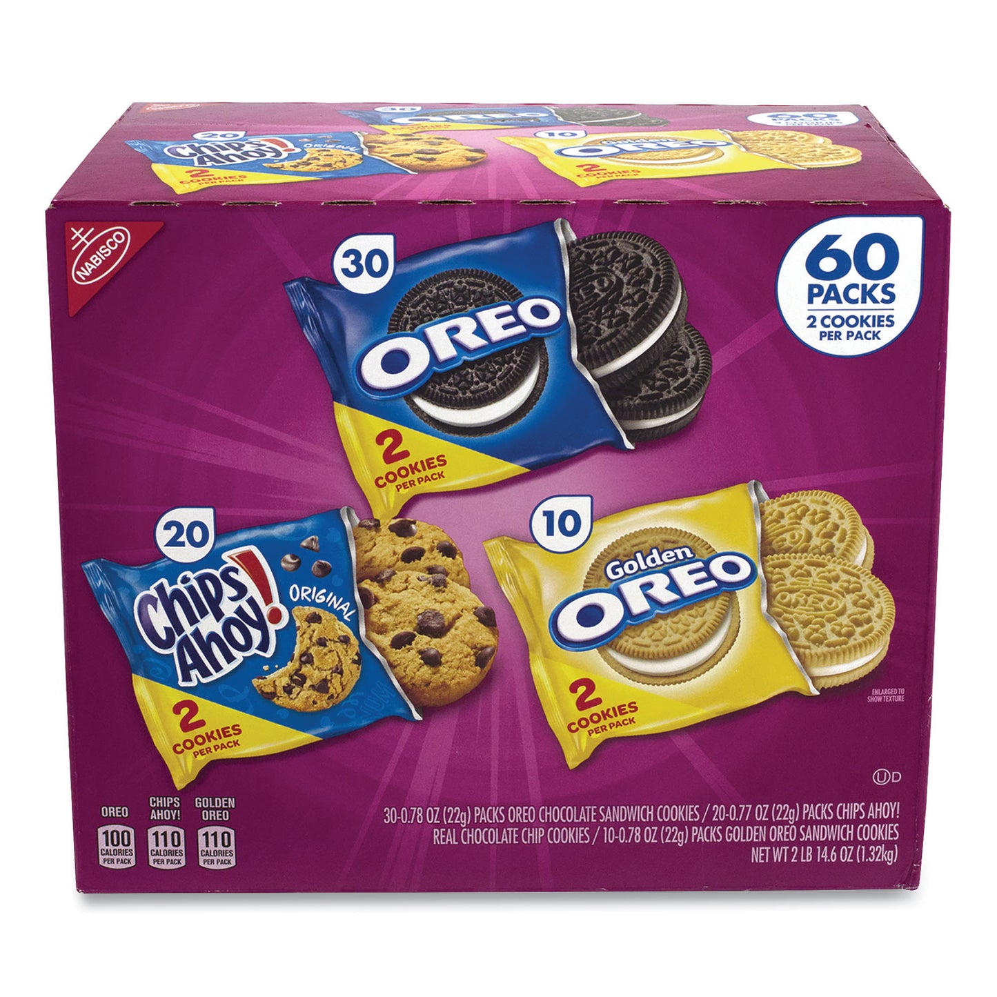 Nabisco Cookie Variety Pack, Assorted Flavors, 0.77 oz Pack, 60 Packs/Carton (22000729)