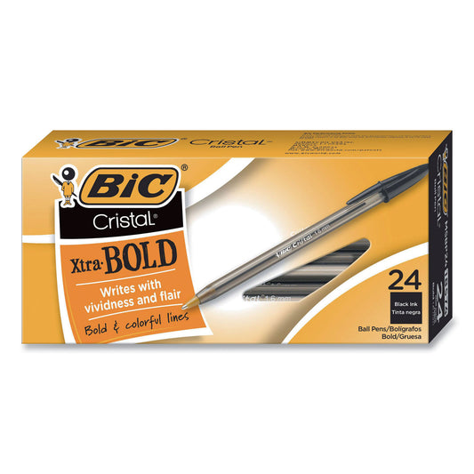 BIC Cristal Xtra Bold Ballpoint Pen, Stick, Bold 1.6 mm, Black Ink, Clear Barrel, 24/Pack (MSBP241BLK)