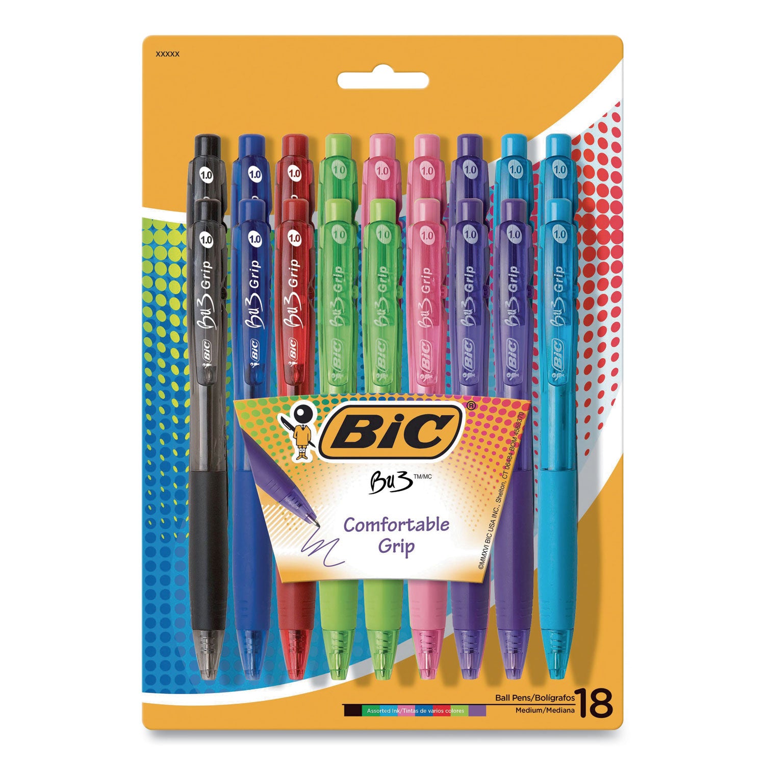 BIC BU3 Ballpoint Pen, Retractable, Medium 1 mm, Assorted Fashion Ink and Barrel Colors, 18/Pack (WX7ST272AST)