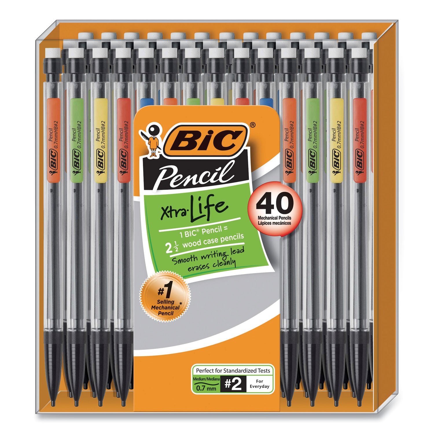 BIC Xtra Smooth Mechanical Pencil, 0.7 mm, HB (#2), Black Lead, Clear Barrel, 40/Pack (MPP40MJBLK)
