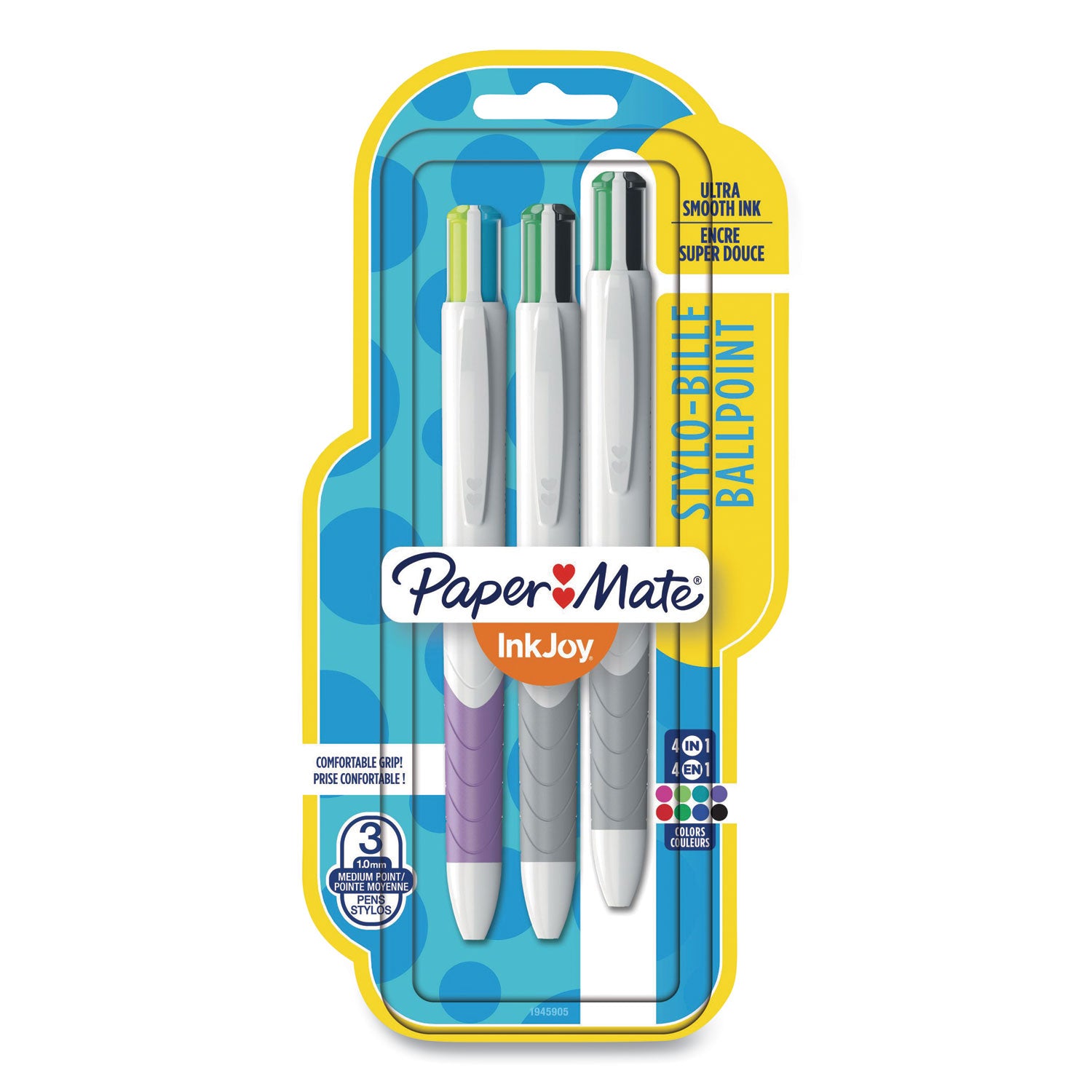 Paper Mate InkJoy Quatro Multi-Function Ballpoint Pen, Retractable, Medium 1mm, Assorted Business/Fashion Ink and Barrel Colors, 3/Pack (1832419PK)