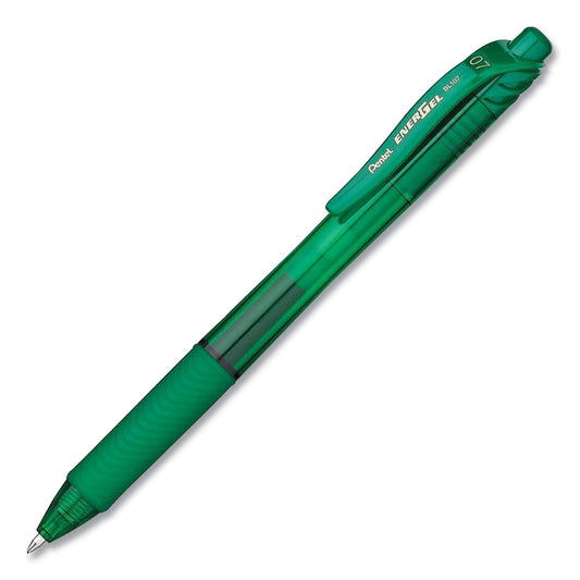 Pentel EnerGel-X Gel Pen, Retractable, Medium 0.7 mm, Green Ink, Translucent Green/Green Barrel, Dozen (BL107DDZ)