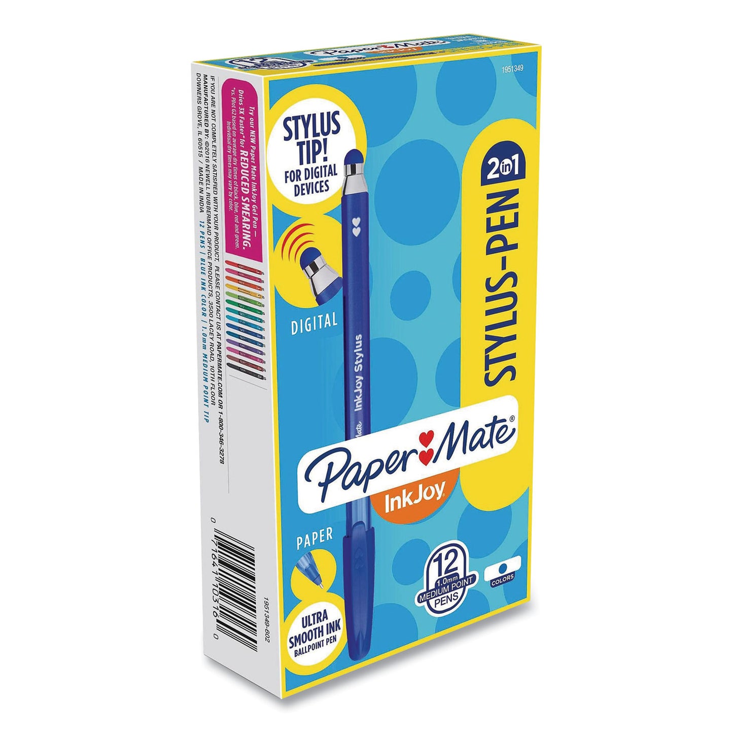 Paper Mate InkJoy 100 Ballpoint Pen/Stylus, Stick, Medium 1 mm, Blue Ink, Blue Barrel, 12/Pack (1924320DZ)