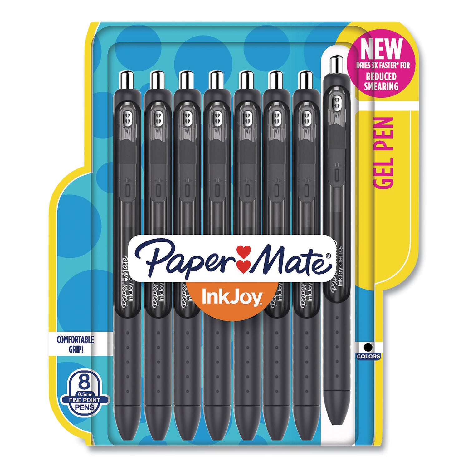 Paper Mate InkJoy Gel Pen, Retractable, Fine 0.5 mm, Black Ink, Black/Smoke Barrel, 8/Pack (1968613)