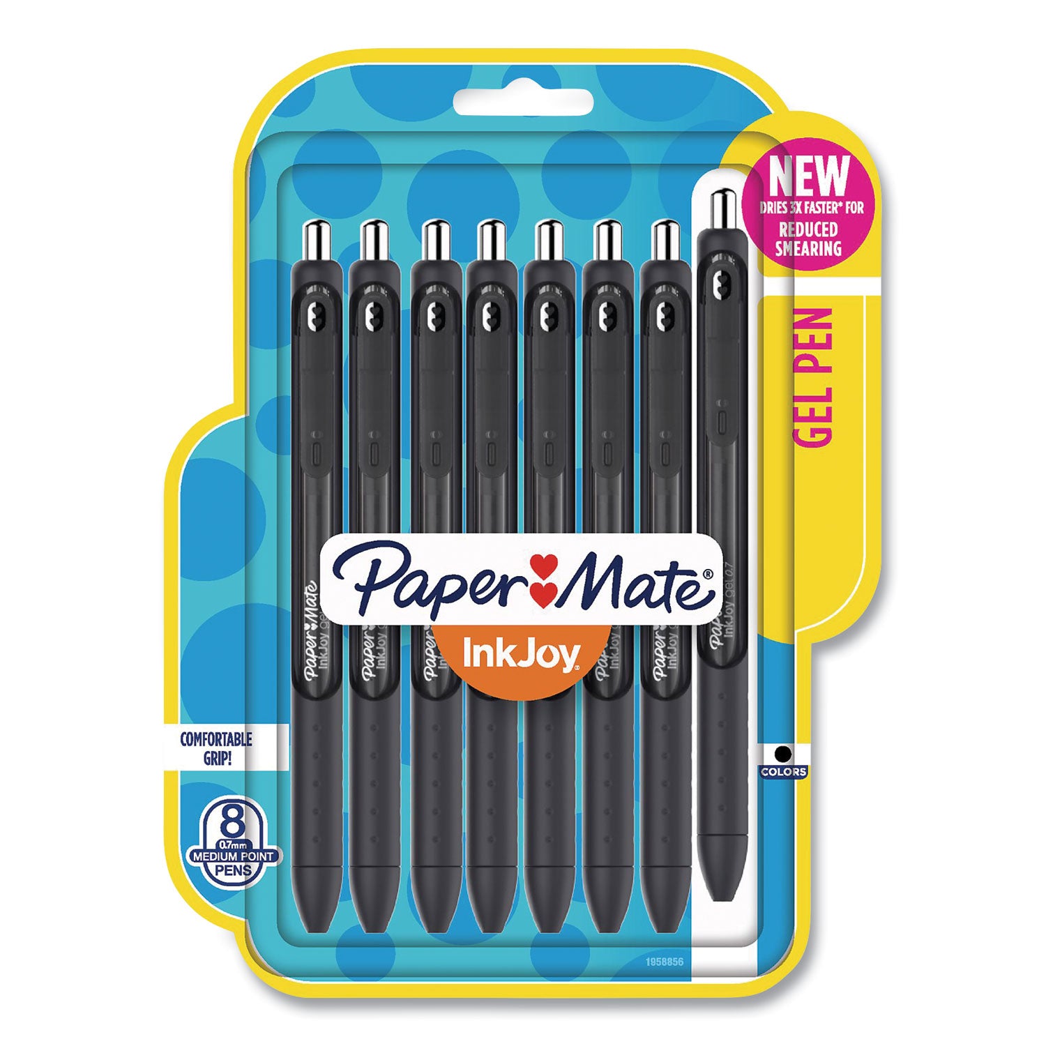 Paper Mate InkJoy Gel Pen, Retractable, Medium 0.7 mm, Black Ink, Black/Smoke Barrel, 8/Pack (1958856)