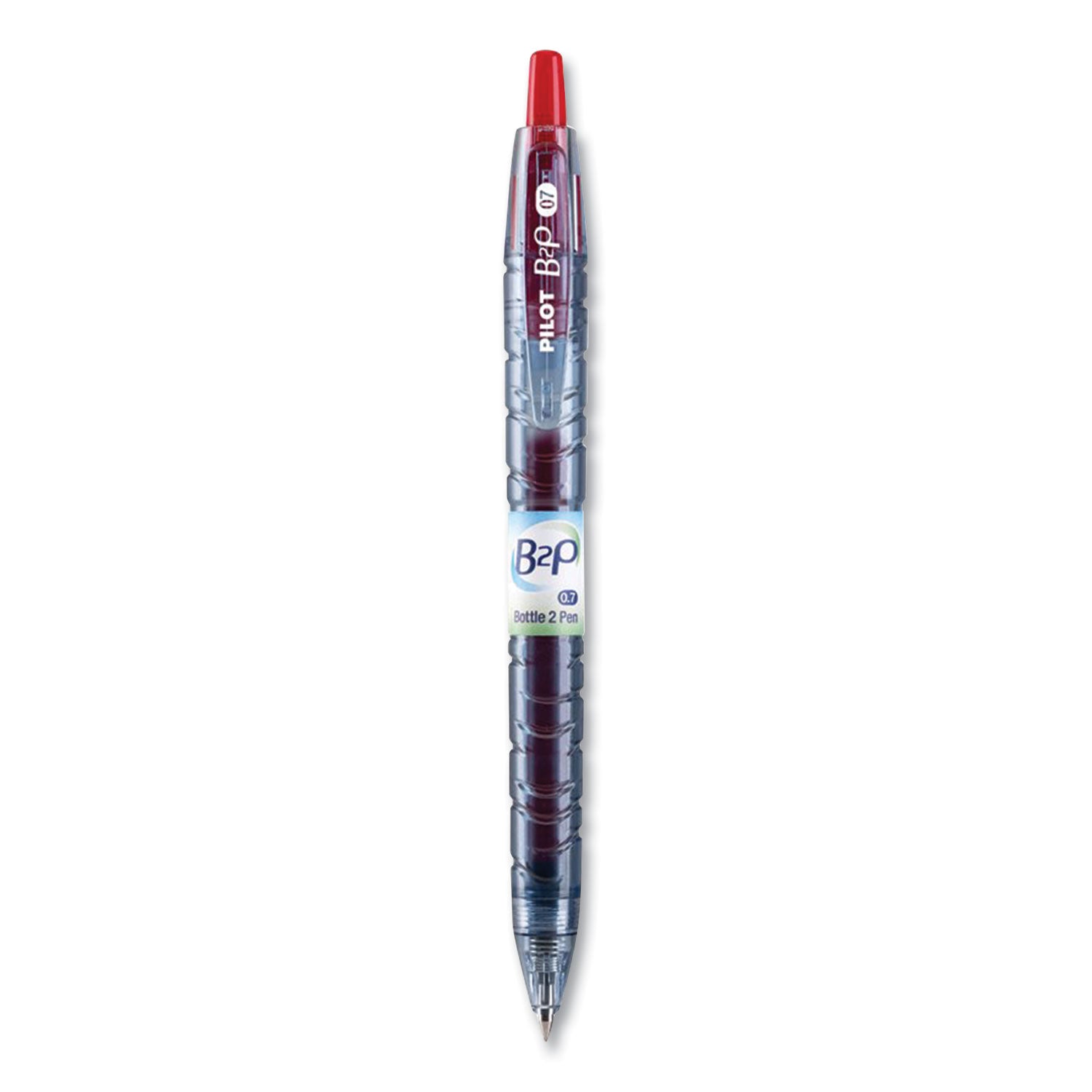 Pilot B2P Bottle-2-Pen Recycled Ballpoint Pen, Retractable, Fine 0.7 mm, Red Ink, Translucent Blue Barrel, Dozen (34602)