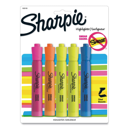 Sharpie Tank Style Highlighters, Assorted Ink Colors, Chisel Tip, Assorted Barrel Colors, 5/Pack (1809199)