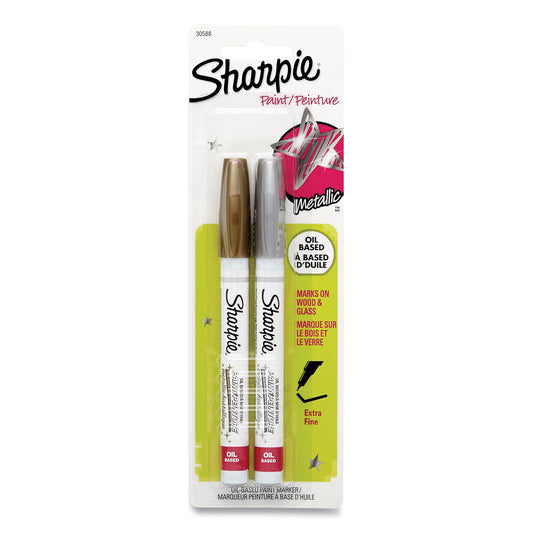 Sharpie Permanent Paint Marker, Fine Bullet Tip, Assorted Metallic Colors, 2/Pack (30588)