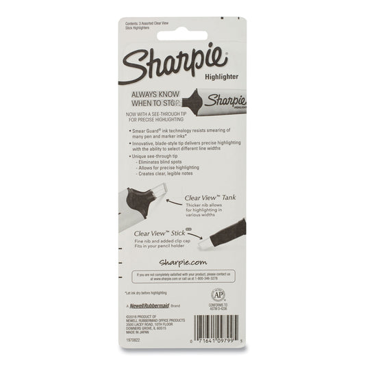 Sharpie Clearview Pen-Style Highlighter, Assorted Ink Colors, Chisel Tip, Assorted Barrel Colors, 3/Pack (1950748)