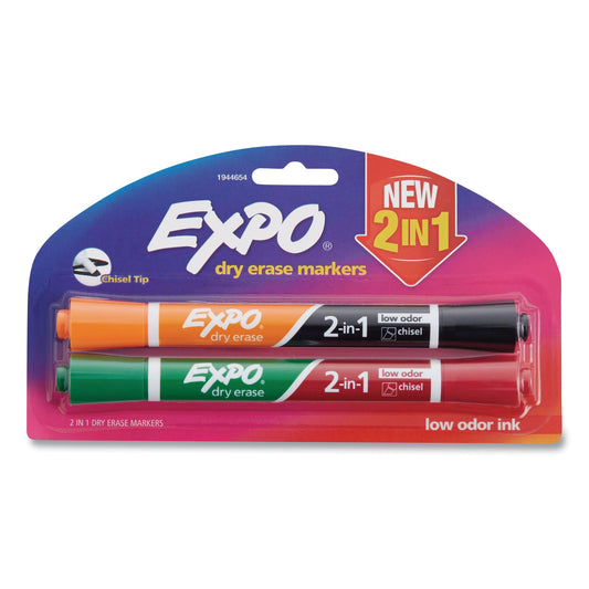 EXPO 2-in-1 Dry Erase Markers, Medium Chisel Tip, Assorted Colors, 2/Pack (1944654)