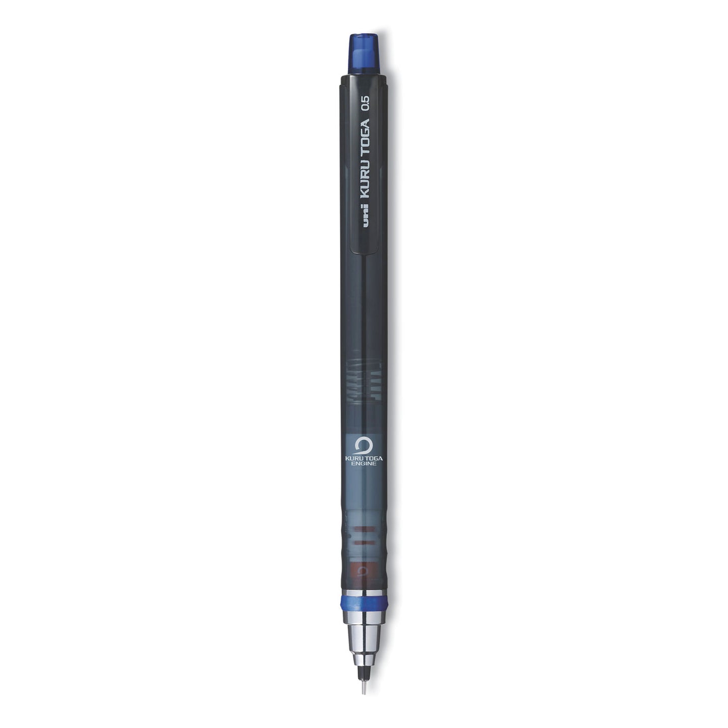 uni-ball KuruToga Mechanical Pencil with Tube of Lead/Erasers, 0.5 mm, HB (#2), Black Lead, Black Barrel (1751934)