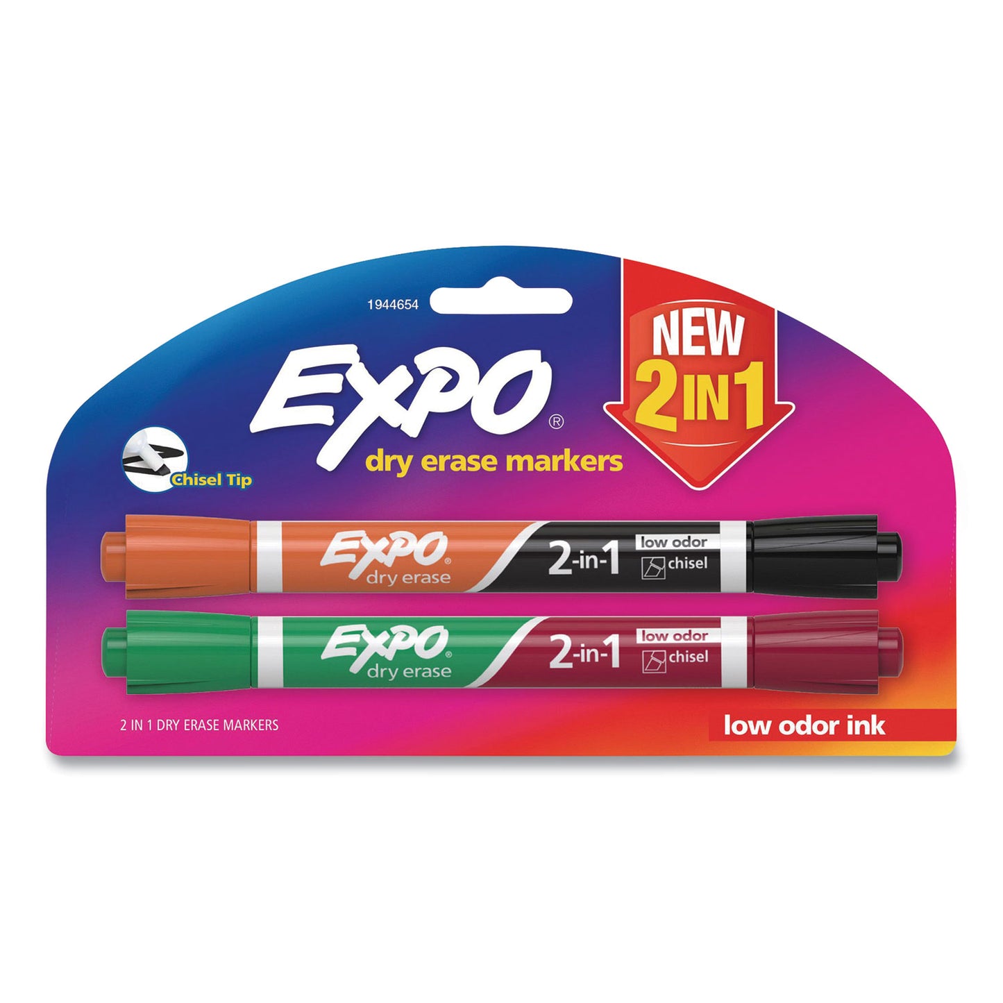 EXPO 2-in-1 Dry Erase Markers, Medium Chisel Tip, Assorted Colors, 2/Pack (1944654)