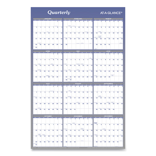 AT-A-GLANCE Vertical/Horizontal Erasable Quarterly/Monthly Wall Planner, 24 x 36, White/Blue Sheets, 12-Month (Jan to Dec): 2025 (A1102)