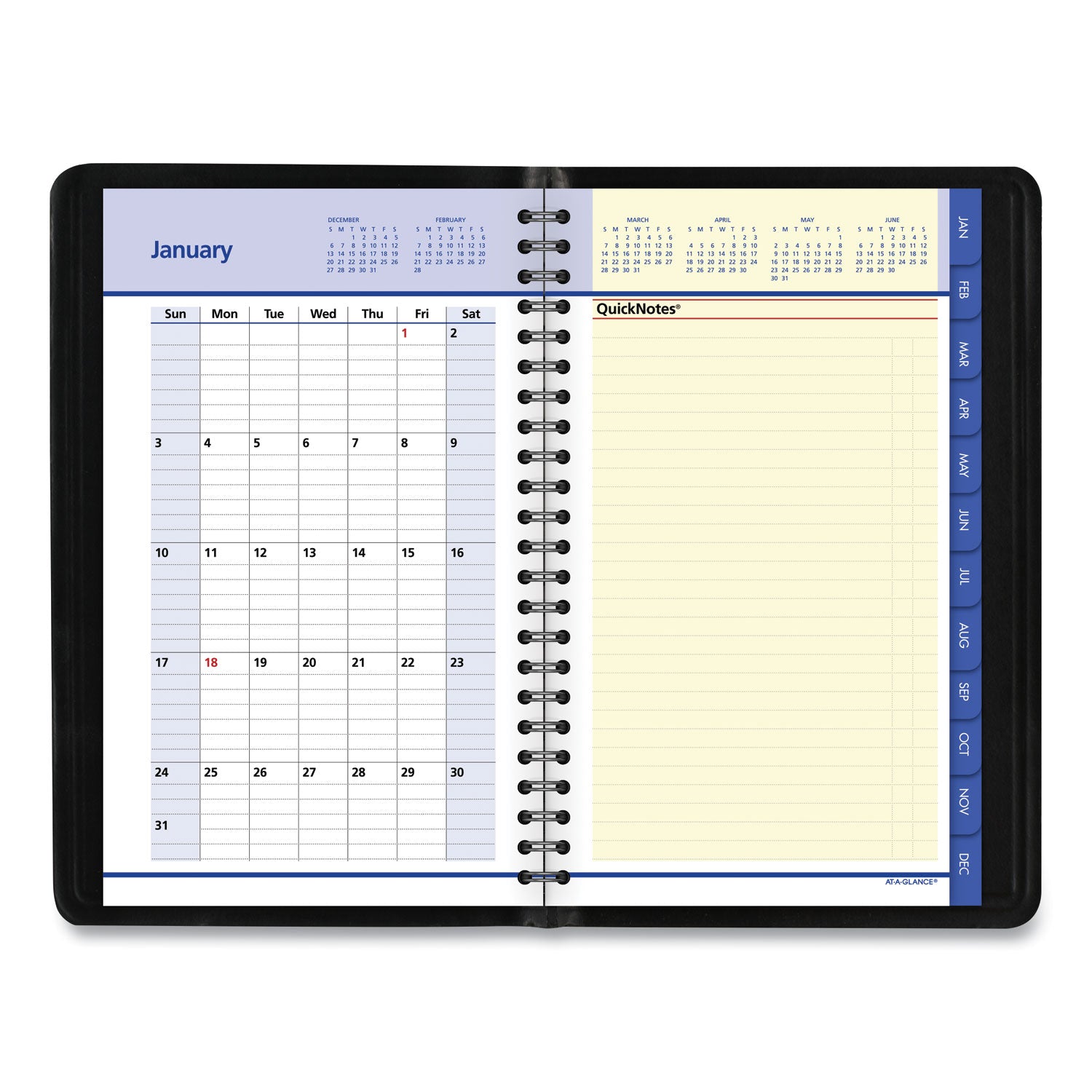 AT-A-GLANCE QuickNotes Weekly Block Format Appointment Book, 8.5 x 5.5, Black Cover, 12-Month (Jan to Dec): 2025 (760205)