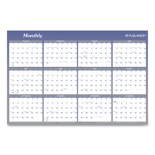 AT-A-GLANCE Vertical/Horizontal Erasable Quarterly/Monthly Wall Planner, 24 x 36, White/Blue Sheets, 12-Month (Jan to Dec): 2025 (A1102)