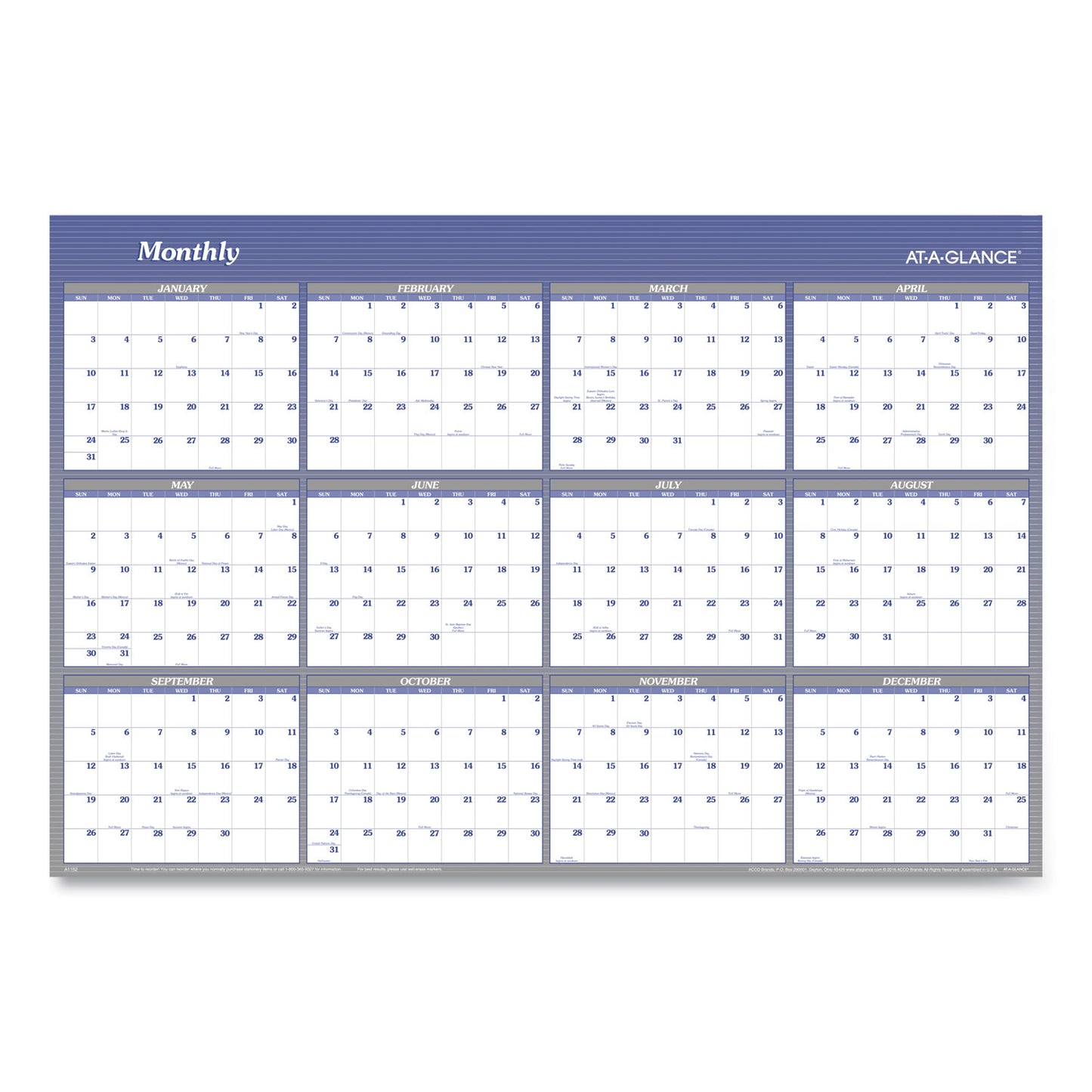 AT-A-GLANCE Vertical/Horizontal Erasable Quarterly/Monthly Wall Planner, 32 x 48, 12-Month (Jan to Dec): 2025 (A1152)