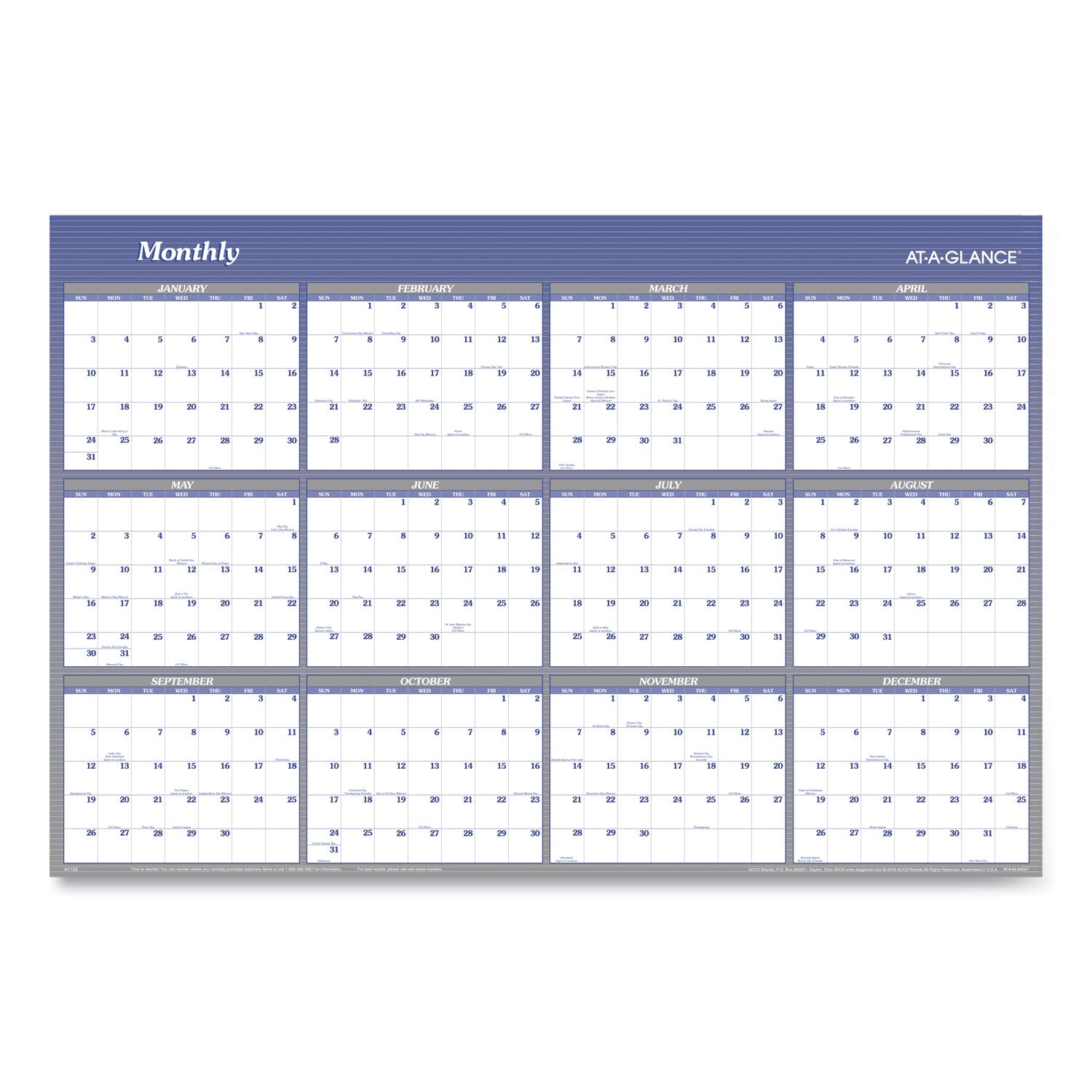 AT-A-GLANCE Vertical/Horizontal Erasable Quarterly/Monthly Wall Planner, 32 x 48, 12-Month (Jan to Dec): 2025 (A1152)