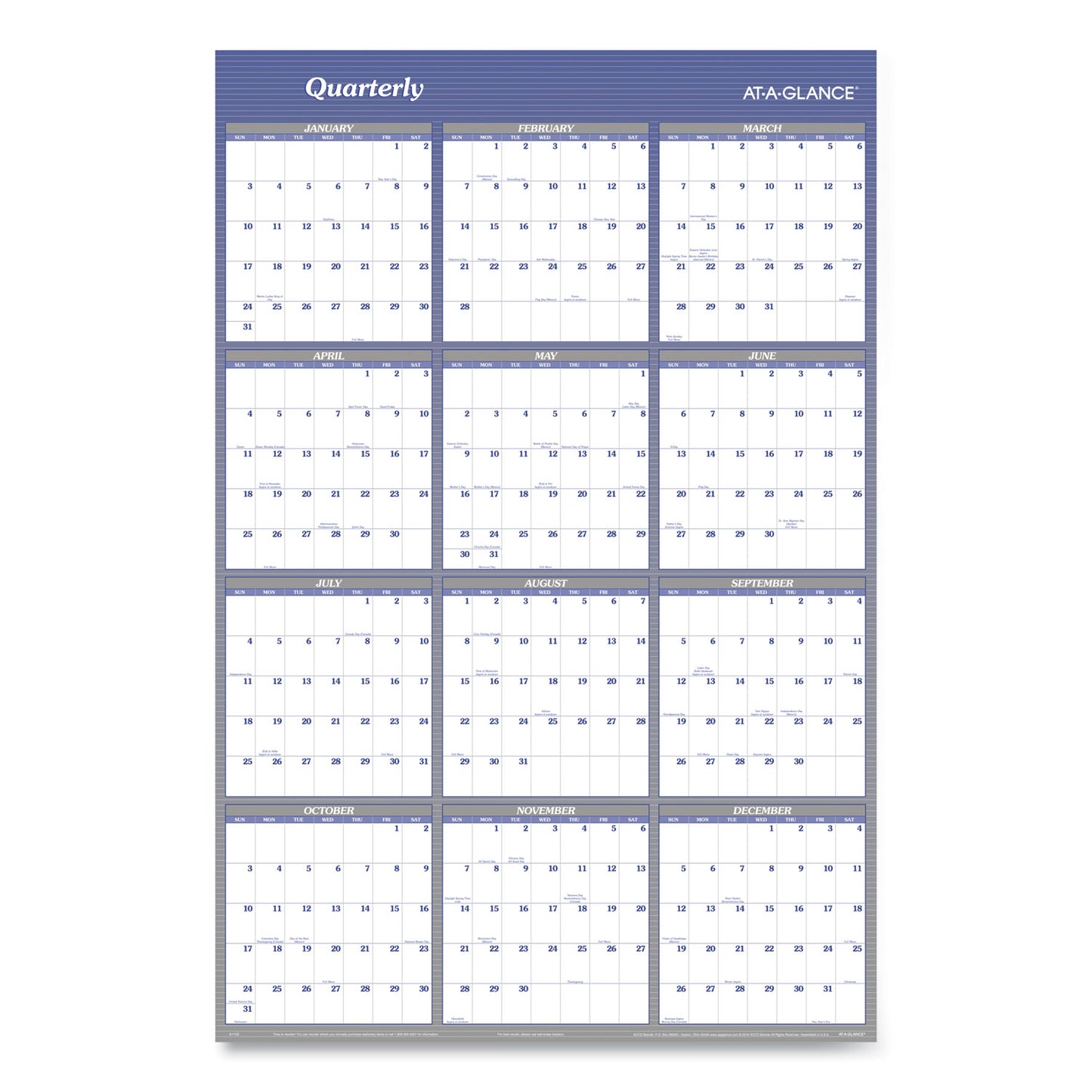 AT-A-GLANCE Vertical/Horizontal Erasable Quarterly/Monthly Wall Planner, 32 x 48, 12-Month (Jan to Dec): 2025 (A1152)