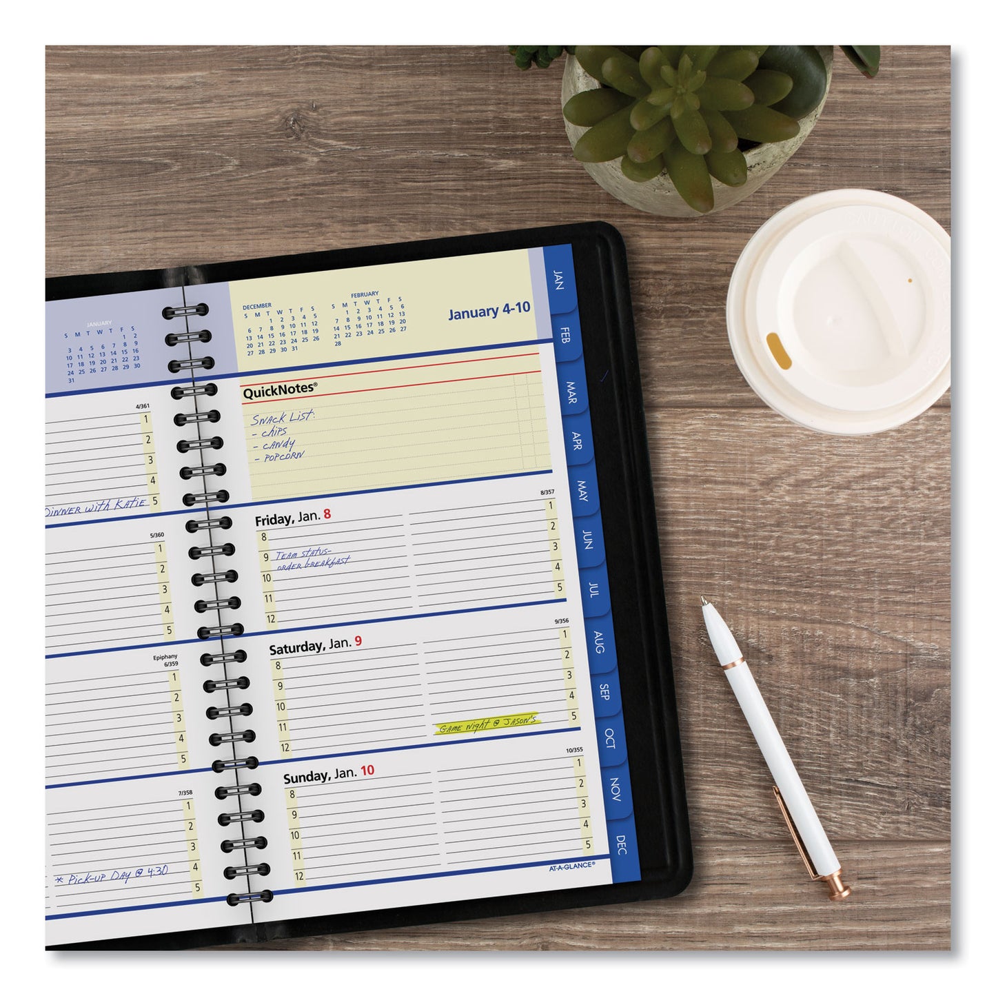 AT-A-GLANCE QuickNotes Weekly Block Format Appointment Book, 8.5 x 5.5, Black Cover, 12-Month (Jan to Dec): 2025 (760205)