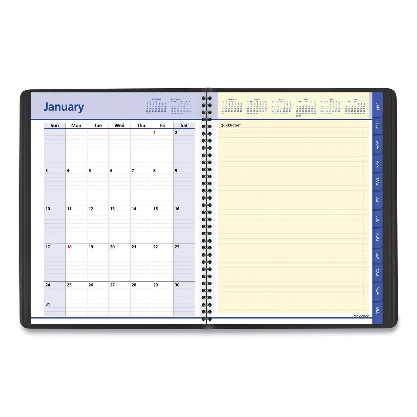 AT-A-GLANCE QuickNotes Weekly Vertical-Column Format Appointment Book, 11 x 8.25, Black Cover, 12-Month (Jan to Dec): 2025 (7695005)