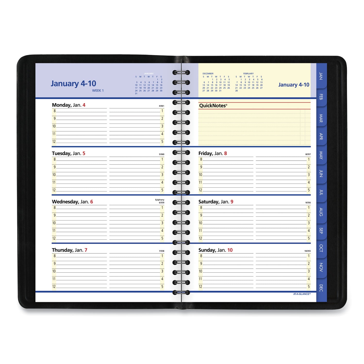 AT-A-GLANCE QuickNotes Weekly Block Format Appointment Book, 8.5 x 5.5, Black Cover, 12-Month (Jan to Dec): 2025 (760205)