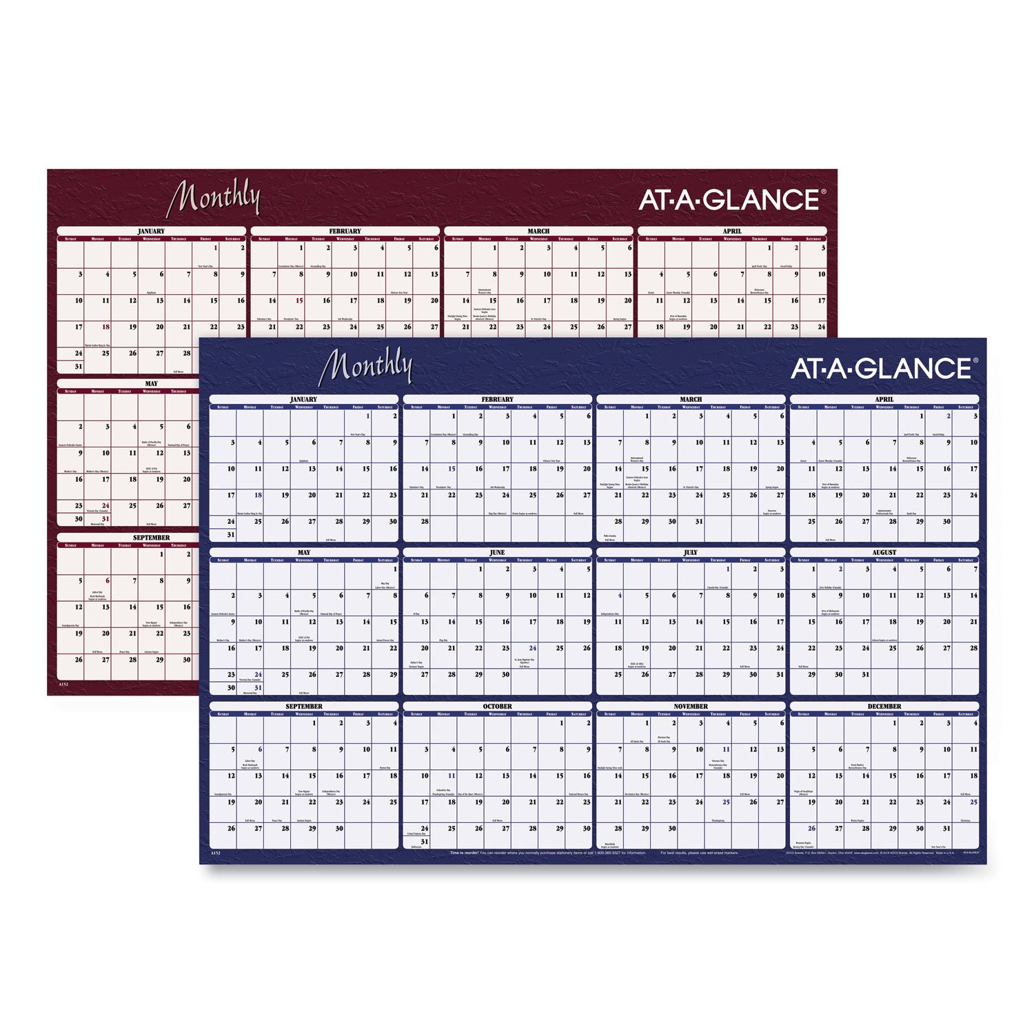 AT-A-GLANCE Reversible Horizontal Erasable Wall Planner, 48 x 32, Assorted Sheet Colors, 12-Month (Jan to Dec): 2025 (A152)