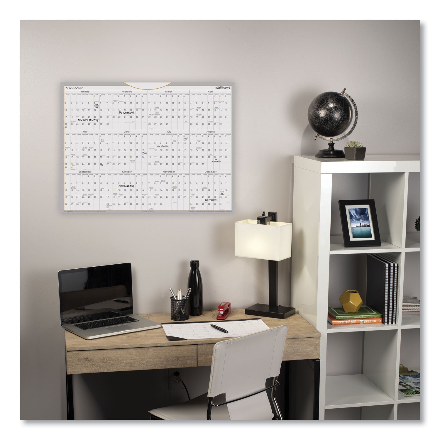 AT-A-GLANCE WallMates Self-Adhesive Dry Erase Yearly Planning Surfaces, 24 x 18, White/Gray/Orange Sheets, 12-Month (Jan to Dec): 2025 (AW506028)