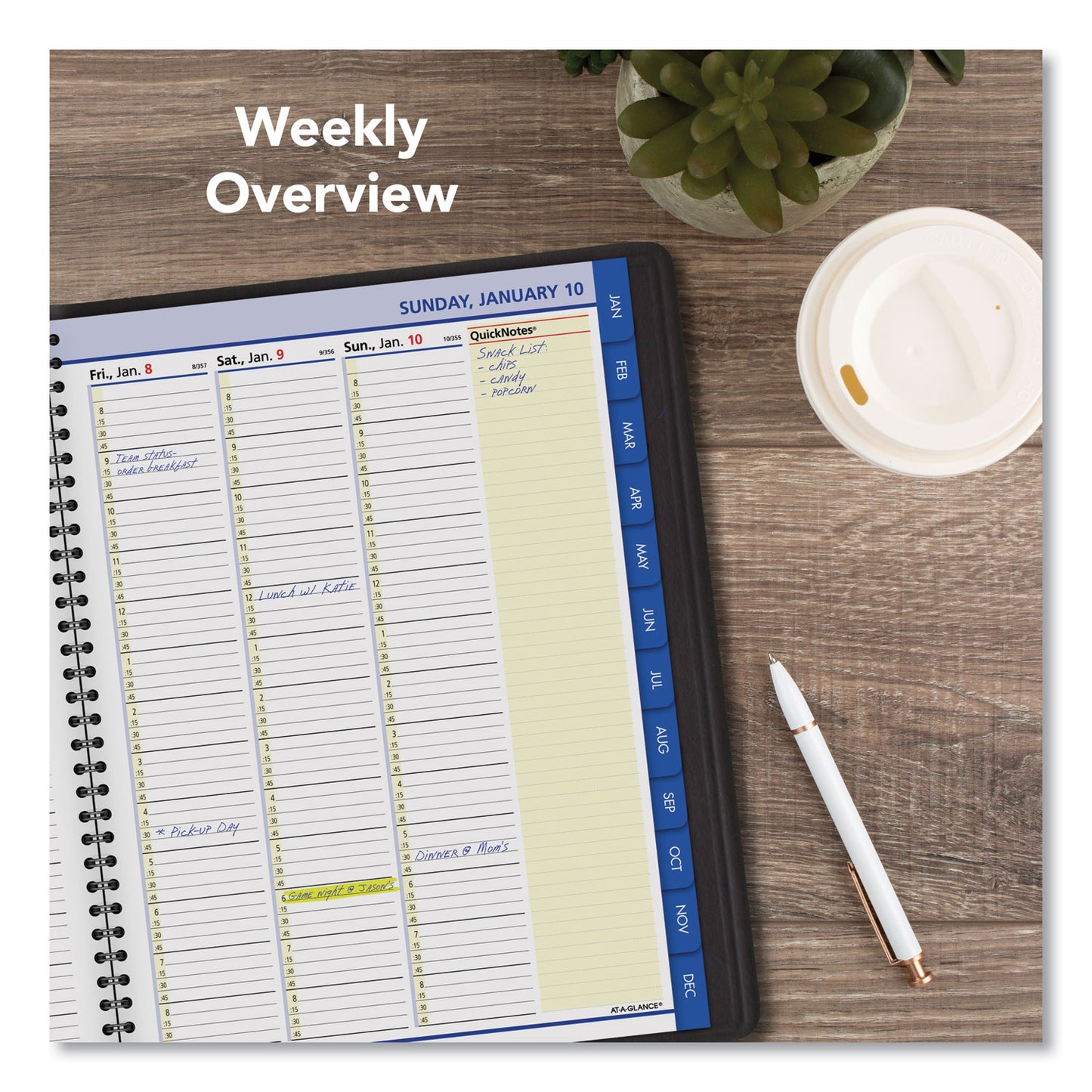 AT-A-GLANCE QuickNotes Weekly Vertical-Column Format Appointment Book, 11 x 8.25, Black Cover, 12-Month (Jan to Dec): 2025 (7695005)