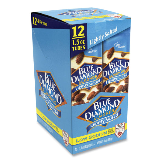 BlueDiamond Low Sodium Lightly Salted Almonds, 1.5 oz Tube, 12 Tubes/Carton (22000736)