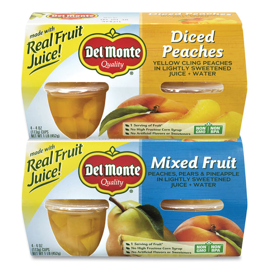 Del Monte Diced Peaches and Mixed Fruit Cups, 4 oz Cups, 16 Cups/Carton (22000744)