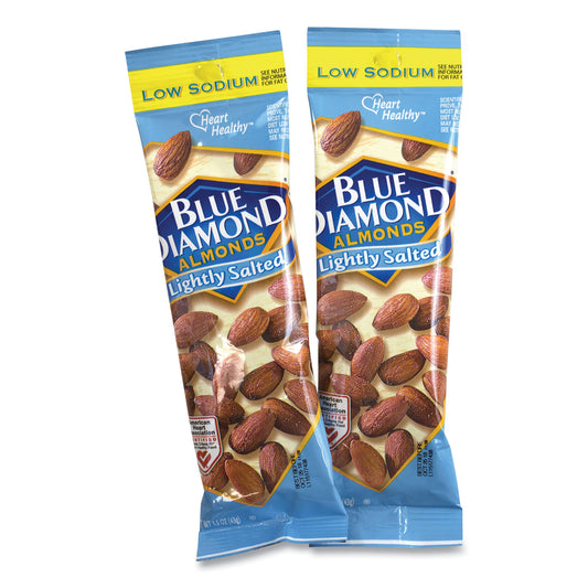 BlueDiamond Low Sodium Lightly Salted Almonds, 1.5 oz Tube, 12 Tubes/Carton (22000736)