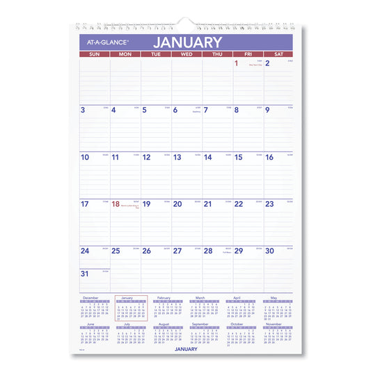 AT-A-GLANCE Monthly Wall Calendar with Ruled Daily Blocks, 12 x 17, White Sheets, 12-Month (Jan to Dec): 2025 (PM228)