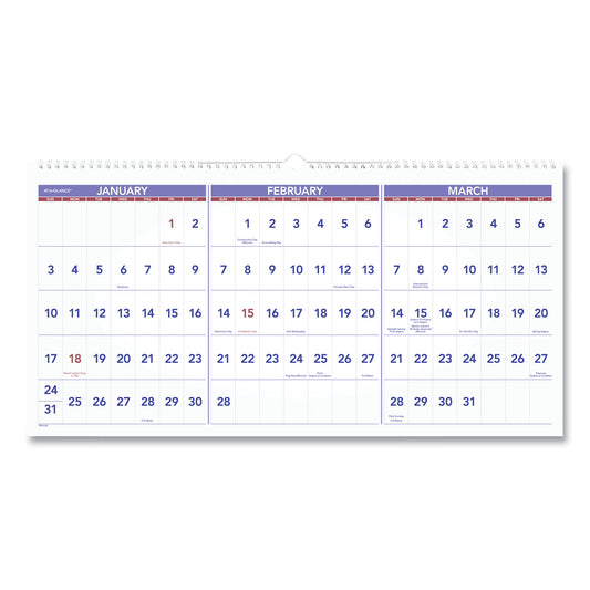 AT-A-GLANCE Deluxe Three-Month Reference Wall Calendar, Horizontal Orientation, 24 x 12, White Sheets, 15-Month: Dec 2024 to Feb 2026 (PM1428)