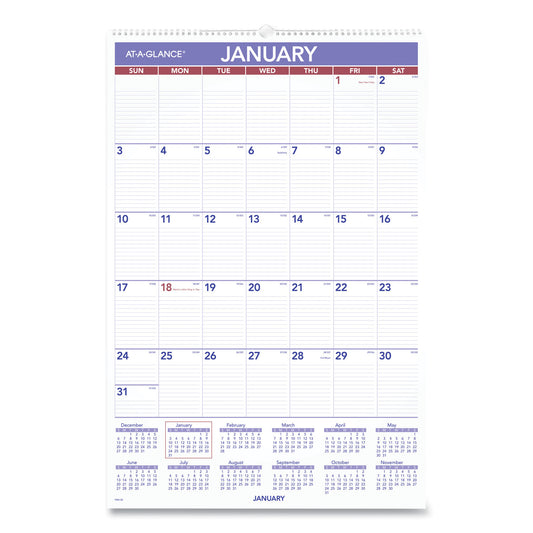 AT-A-GLANCE Monthly Wall Calendar with Ruled Daily Blocks, 20 x 30, White Sheets, 12-Month (Jan to Dec): 2025 (PM428)