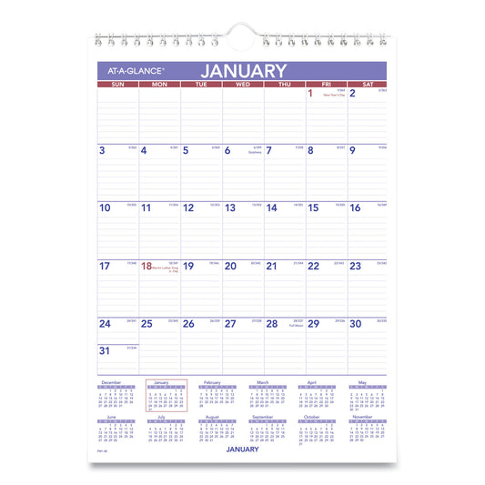 AT-A-GLANCE Monthly Wall Calendar with Ruled Daily Blocks, 8 x 11, White Sheets, 12-Month (Jan to Dec): 2025 (PM128)