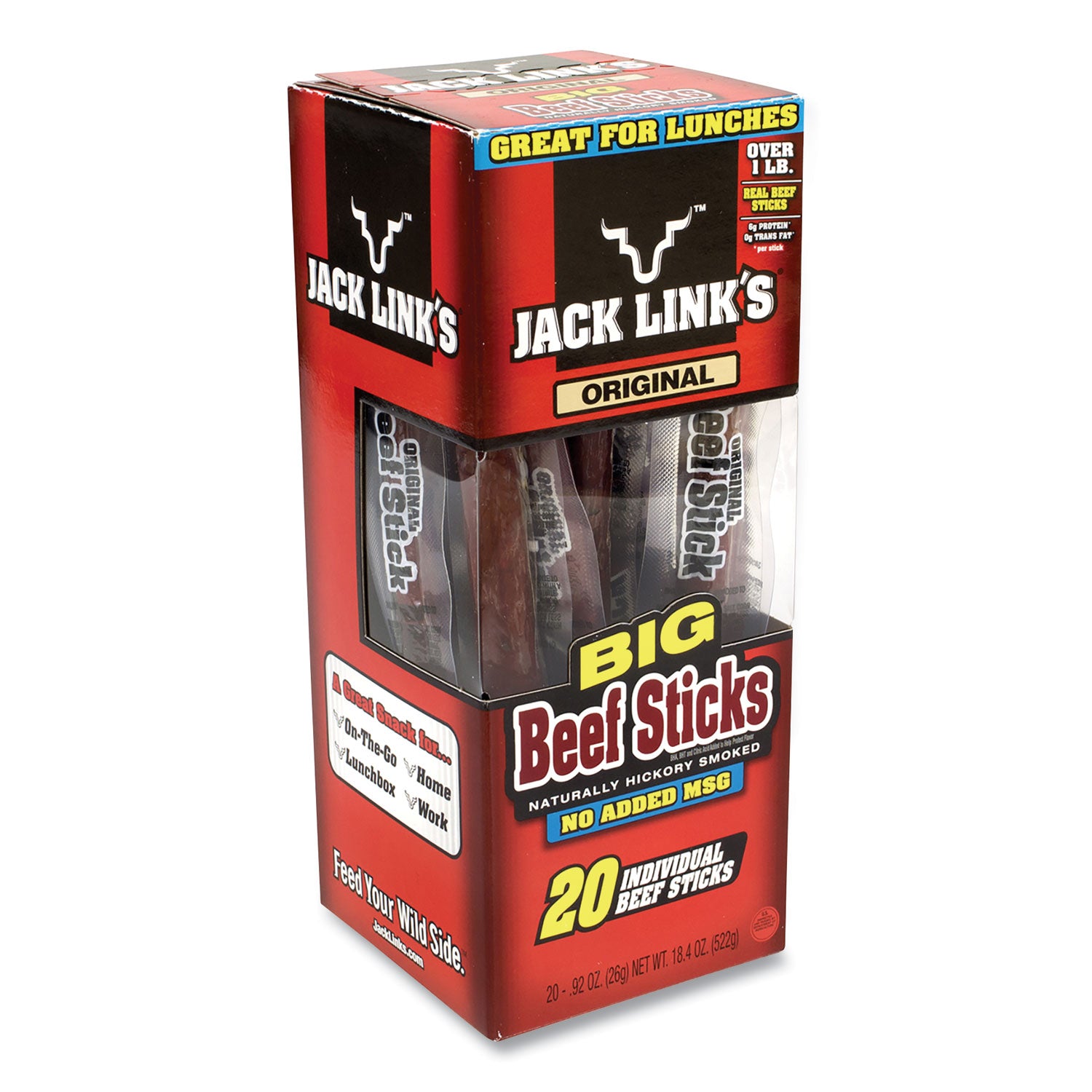 Jack Links Big Beef Sticks, 0.92 oz Sticks, 20 Sticks/Carton (27800001)