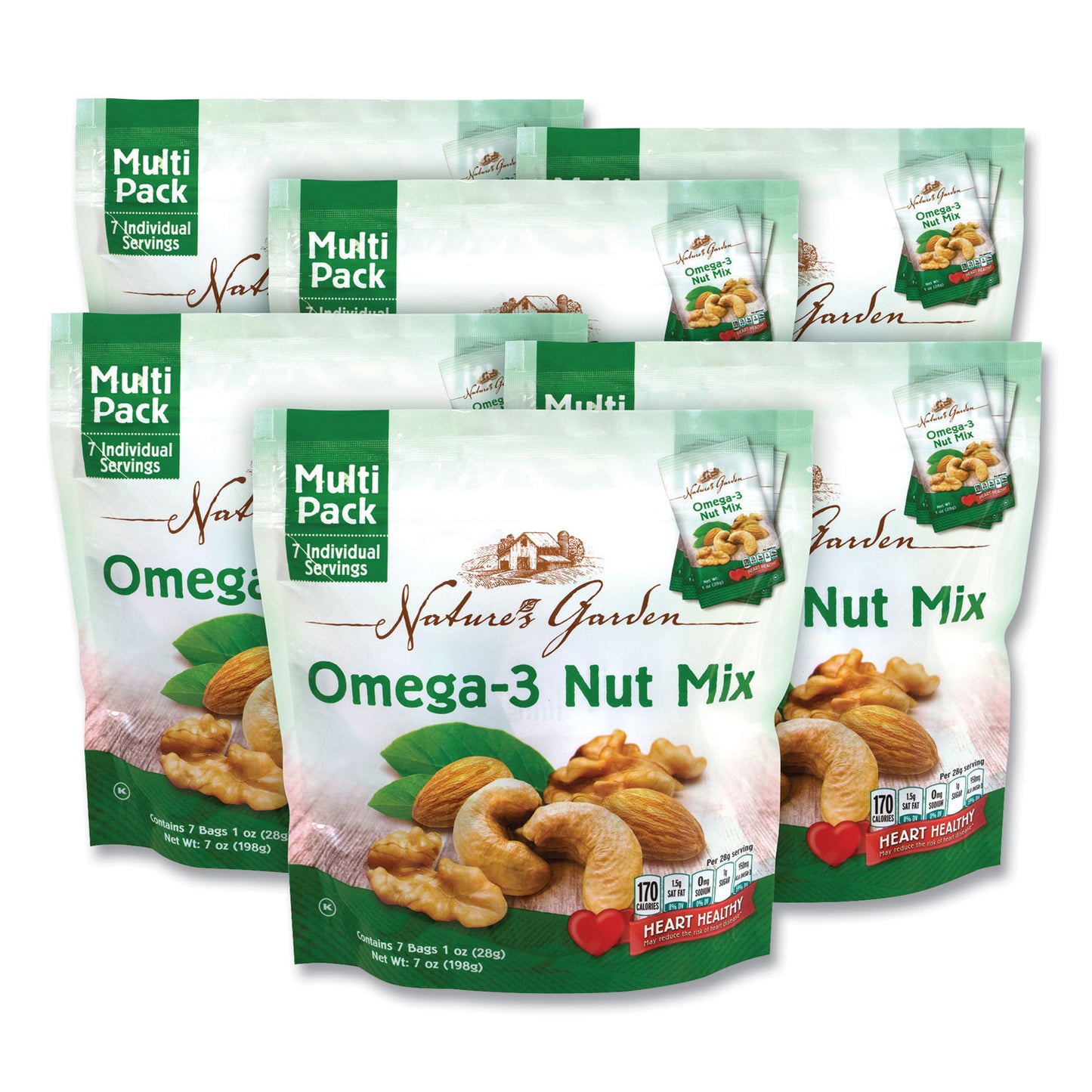 Nature's Garden Omega-3 Nut Mix, 1 oz Pouch, 7 Pouches/Pack, 6 Packs/Carton (29400007)