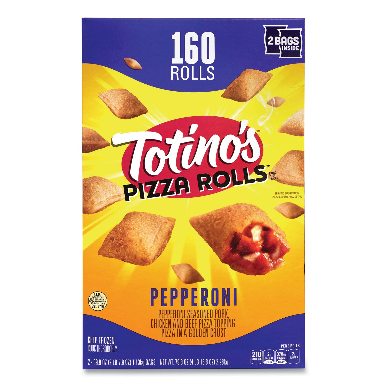 Totinos Pizza Rolls Pepperoni Pizza Rolls, 39.9 oz Bag, 80 Rolls/Bag, 2 Bags/Carton (90300034)