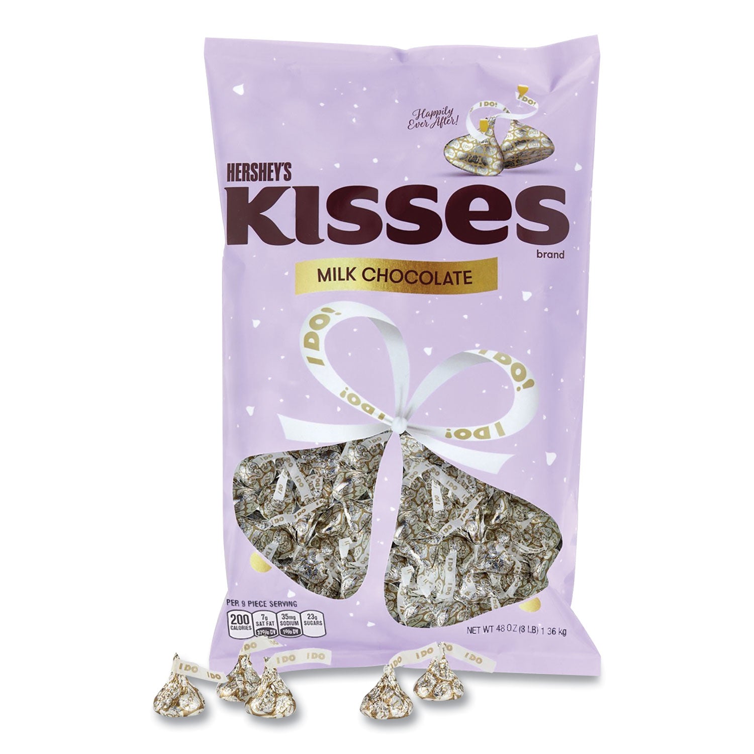 Hershey's KISSES Wedding "I Do" Milk Chocolates, Gold Wrappers/Silver Hearts, 48 oz Bag (24600222)