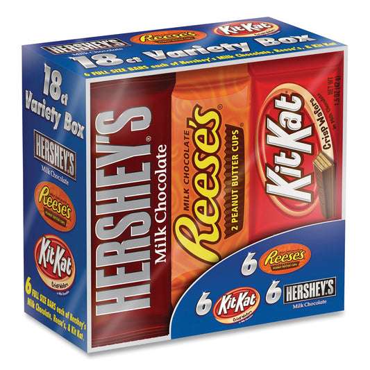 Hershey's Full Size Chocolate Candy Bar Variety Pack, Assorted 1.5 oz Bar, 18 Bars/Carton (24600349)