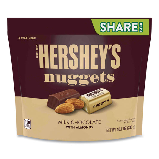 Hershey's Nuggets Share Pack, Milk Chocolate with Almonds, 10.1 oz Bag, 3/Pack (24600442)